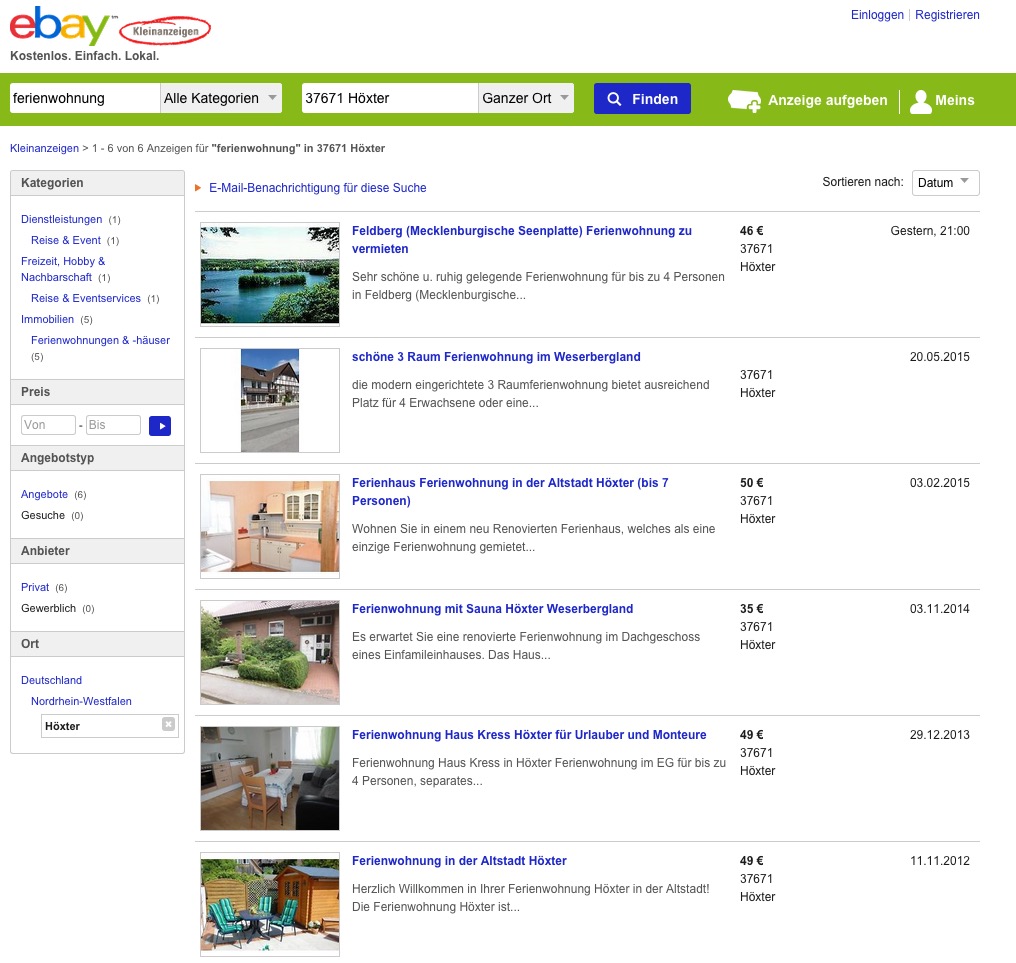 Screenshot eBay Kleinanzeigen
