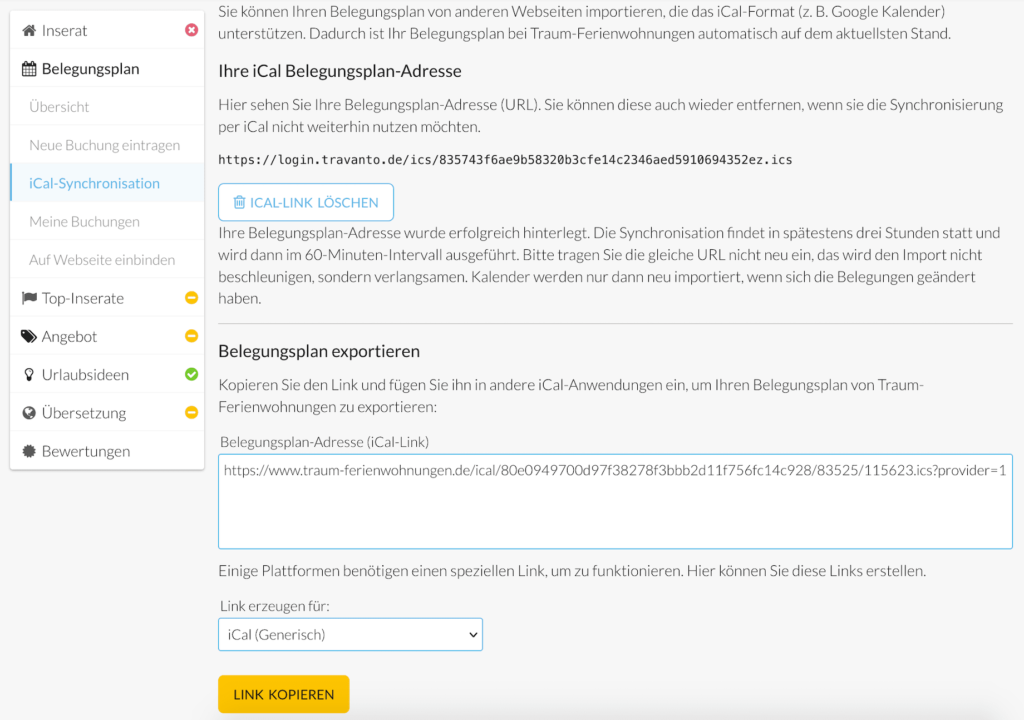 Die Kalender Import und Export Funktion des Anbieters FeWo-Channelmanager